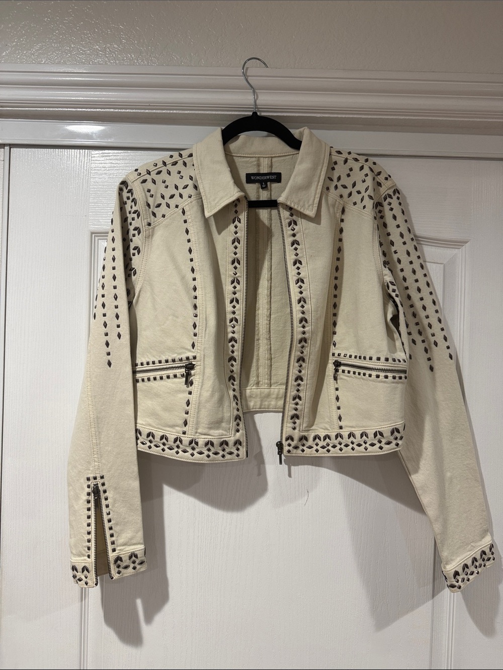 Wonderwest Ivory denim Jacket with Stud Detailing
